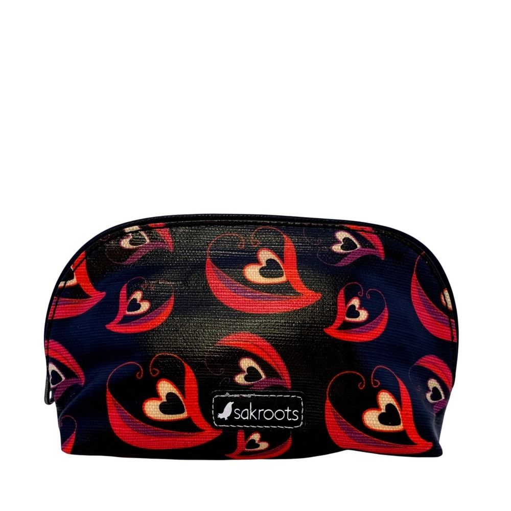 Sakroots Heart Print Cosmetic Bag Makeup‎ Pouch Zip Closure Travel Toiletry Case
